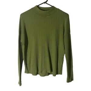 H&M Divided Green Ribbed Mock Neck Long Sleeve Blouse Women’s Small